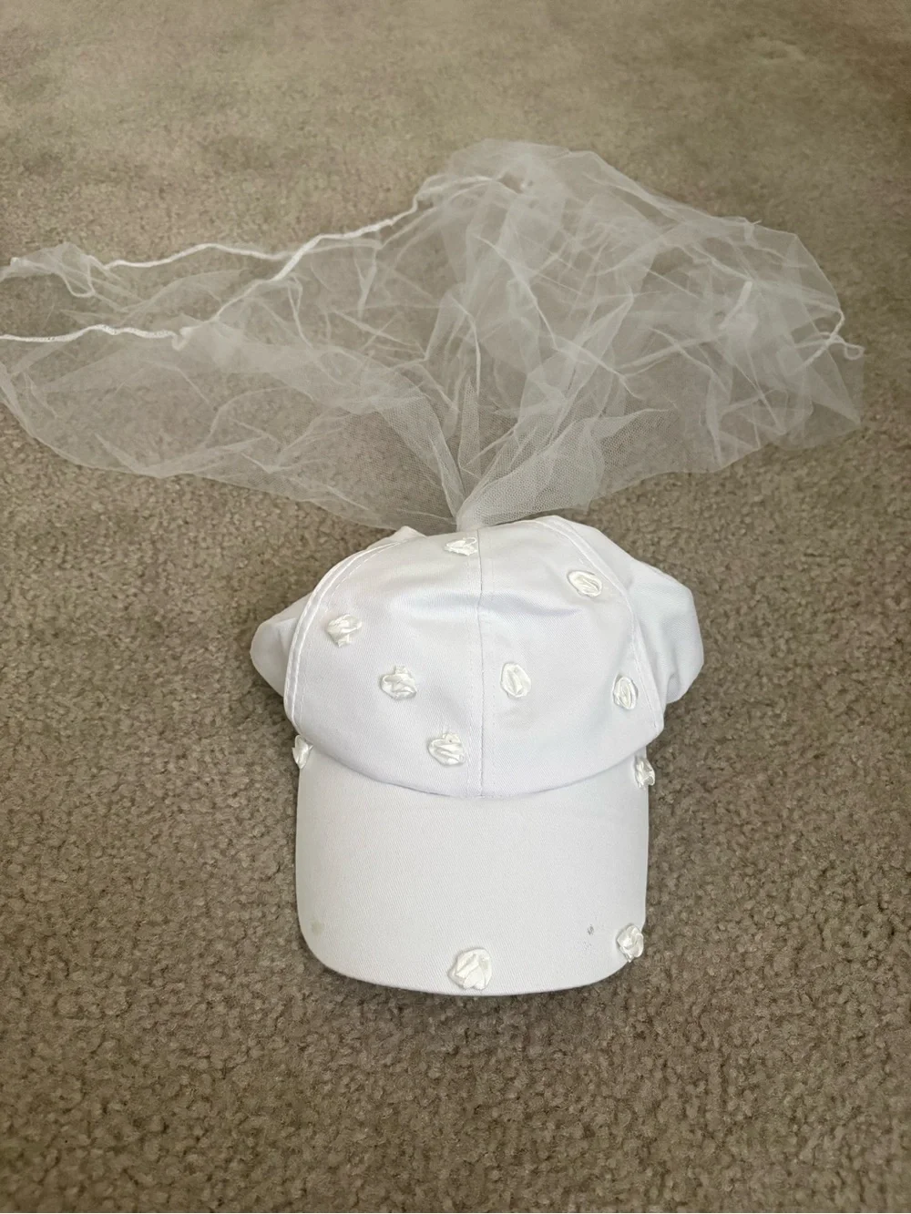 Wedding/Bachelorette Baseball hat with tulle veil attached - rosettes